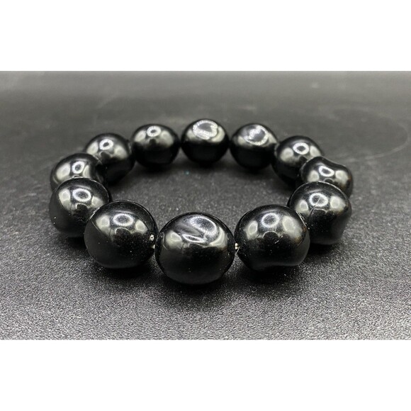 Black Lucite Bauble Bead Stretch Bracelet VINTAGE - Picture 1 of 5